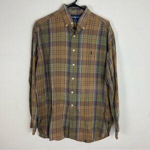 Ralph Lauren‎ Mens McMeel Brown Plaid Long Sleeve Shirt Business Casual Medium